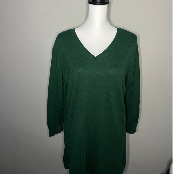 Susan Graver Green V Neck Tunic Sweater Button Back Knit Top Sz M - Picture 4 of 11